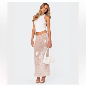 Edikted Riki Sheer Sequin Maxi Skirt